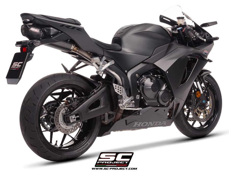 Honda CBR600RR (2024 - 2025) with SC-Project SC-RR carbon exhaust, 3/4 rear view