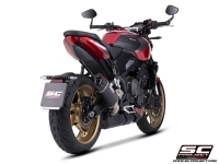 Triumph Trident 800 with SC-Project SC1-X carbon fibre exhaust, rear view