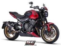 Triumph Trident 800 with SC-Project SC1-X carbon fibre exhaust, 3/4 front view